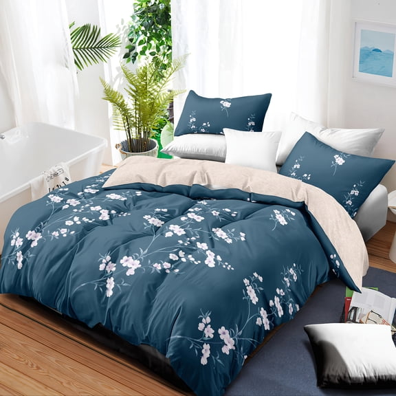 King Size Navy Blue Duvet Cover Set 3-Piece - Soft Breathable Comforter Microfiber Cover with 2 Pillow Shams, Lightweight Bedding Set for All Seasons 90X100in