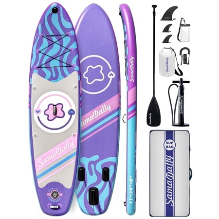 11' Stand Up Paddle Boards Surf Control with Premium SUP Board Accessories Backpack & Removable Fins, 34" Wide Inflatable Paddle Boards of All Skill Levels (Light Purple)