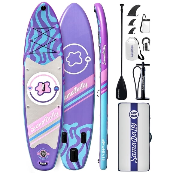 11' Stand Up Paddle Boards Surf Control with Premium SUP Board Accessories Backpack & Removable Fins, 34" Wide Inflatable Paddle Boards of All Skill Levels (Light Purple)