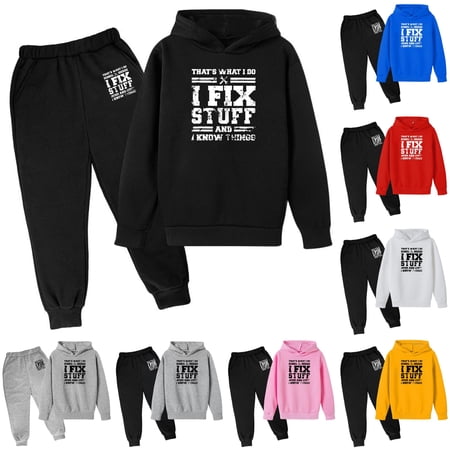 Krdevn Toddler Boys Back To School Clothes Double Side Distressed Mechanic Quote Graphic Hooded Top and Elastic Sweatpants 2 Piece Outfit Set 7-8 Years Black