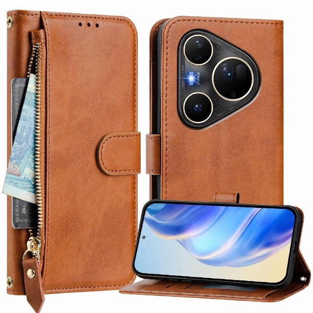 FOXDOCK Funda Tipo Cartera para Xiaomi Poco M6 Plus Cuero PU con Cremallera y Correa de Muñeca, Ranuras para Tarjetas, Soporte Plegable, Cierre Magnético
