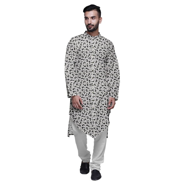 Atasi Ensemble Kurta Pyjama Long pour Hommes à Col Mandarin Imprimé Tenue Décontractée pour Garçons