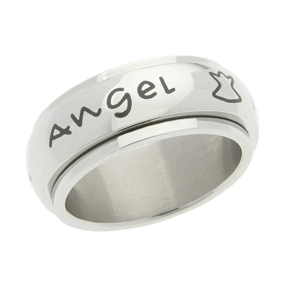 Stainless Steel Women's Men's Spinner Ring - Protected By An Angel Christian Religious Ring Fidget Spinner Anxiety & Stress Relief Gifts for Women or Men