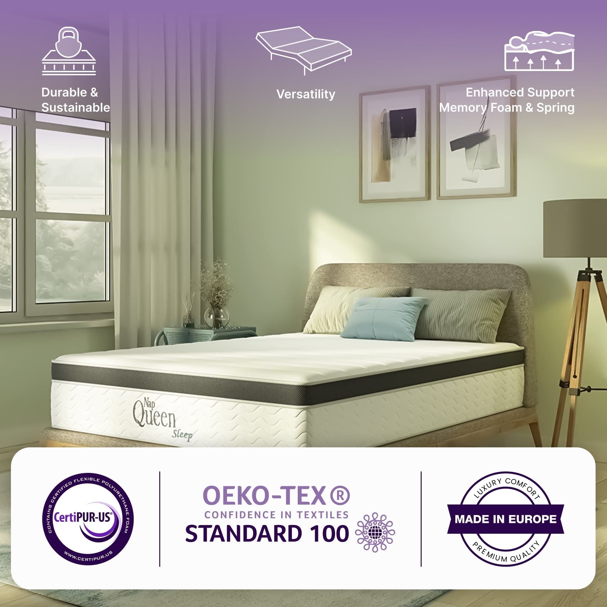 NapQueen Maxima 10” Full Innerspring Mattress, Cooling Gel Infused Memory Foam Mattress in a Box, Adult