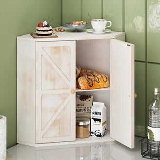 Farmhouse Large Wooden Corner Bread Box for Kitchen Countertop