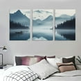 thumbnail image 3 of Awypu  Indigo Canvas Wall Art Misty Mountain Wall Pictures Foggy Lake Boat Canvas Painting Grey Blue Forest Birds Canvas Wall Decor for Living Room Wall Decorations 12''x16''X3 Panels, 3 of 4