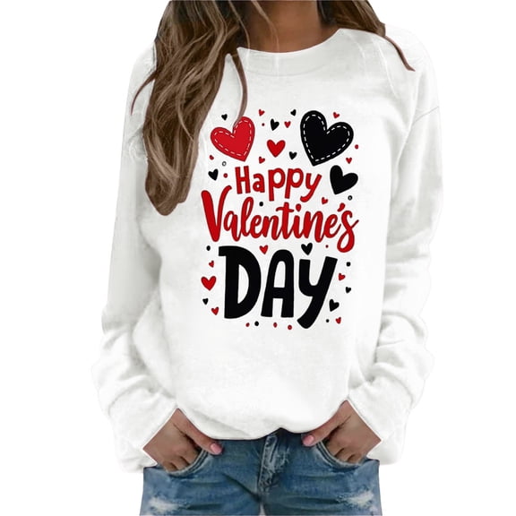 FKMJH Women's Hoodless Sweatshirt Valentine's Day Sweatshirt for Women Valentine's Day Sweatshirt Comfortable Pullover Gifts for Girlfriend Cute Love Heart Graphic Hoodie Galentine's Day Gifts