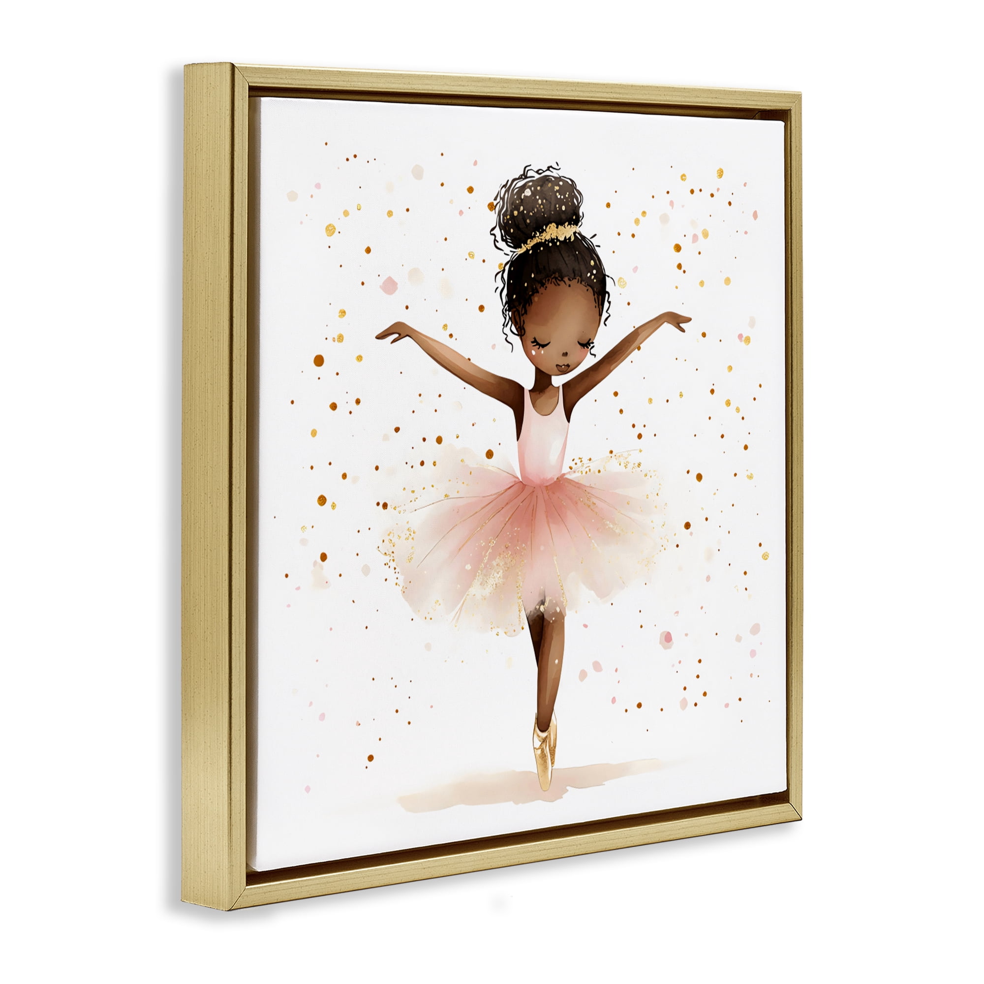 Stupell Industries Pink Ballerina Girl with Gold Gold Framed Floater Canvas Wall Art, design by Creative Studio