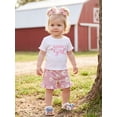 thumbnail image 3 of BemeyourBBs Toddler Baby Girl Summer Clothes Cute Fathers Day Infant Baby Girl Daddy's Girl Outfit Cute Letter Flower Print Ruffled Trim Short Sleeve T Shirt Tops and Shorts Set, 3 of 9
