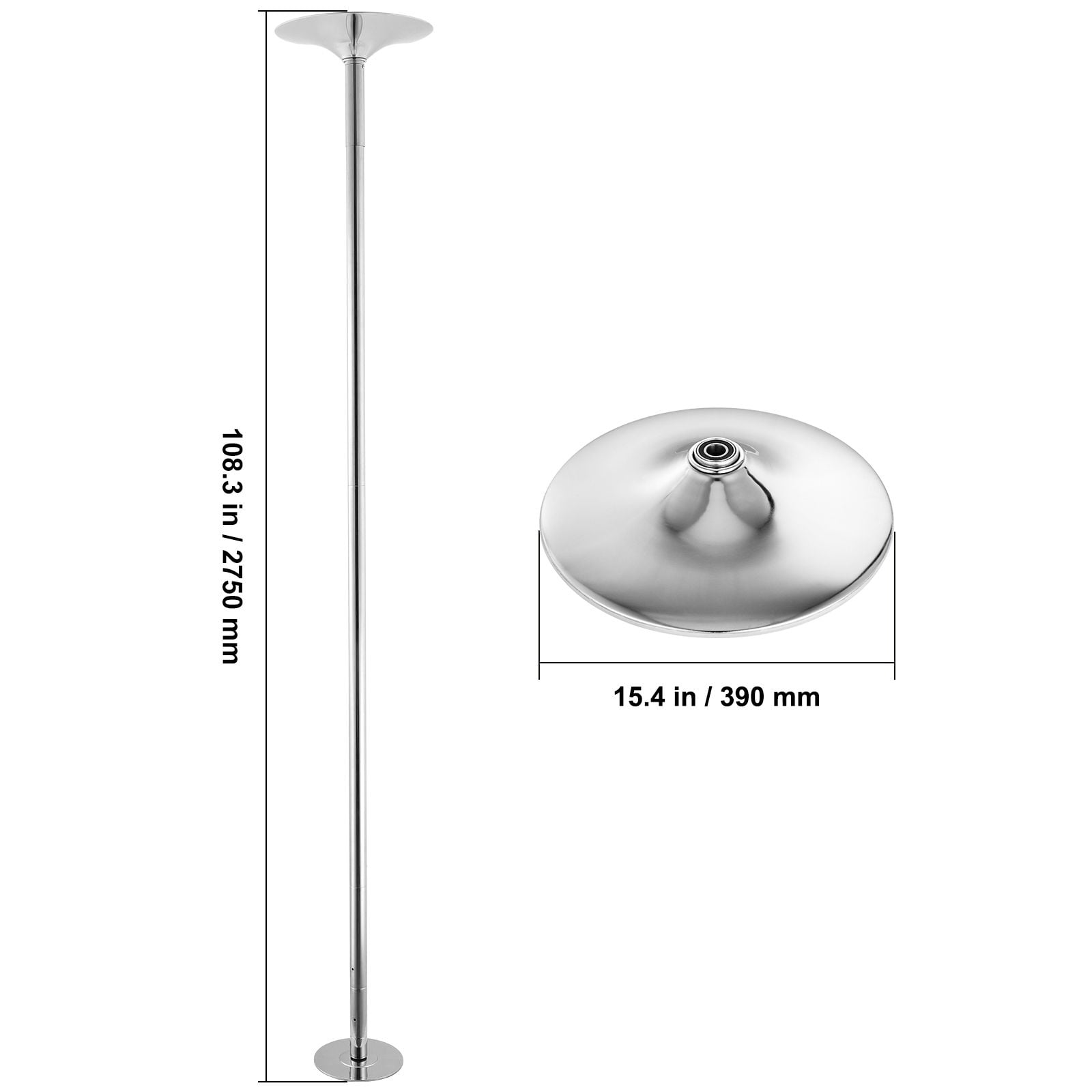 Professional Dancing Pole, Spinning Static Dancing Pole Kit, Portable Removable Pole, 45mm Heavy-Duty Stainless Steel Pole, Height Adjustable Fitness Pole, for Exercise Home Club Gym, Silver
