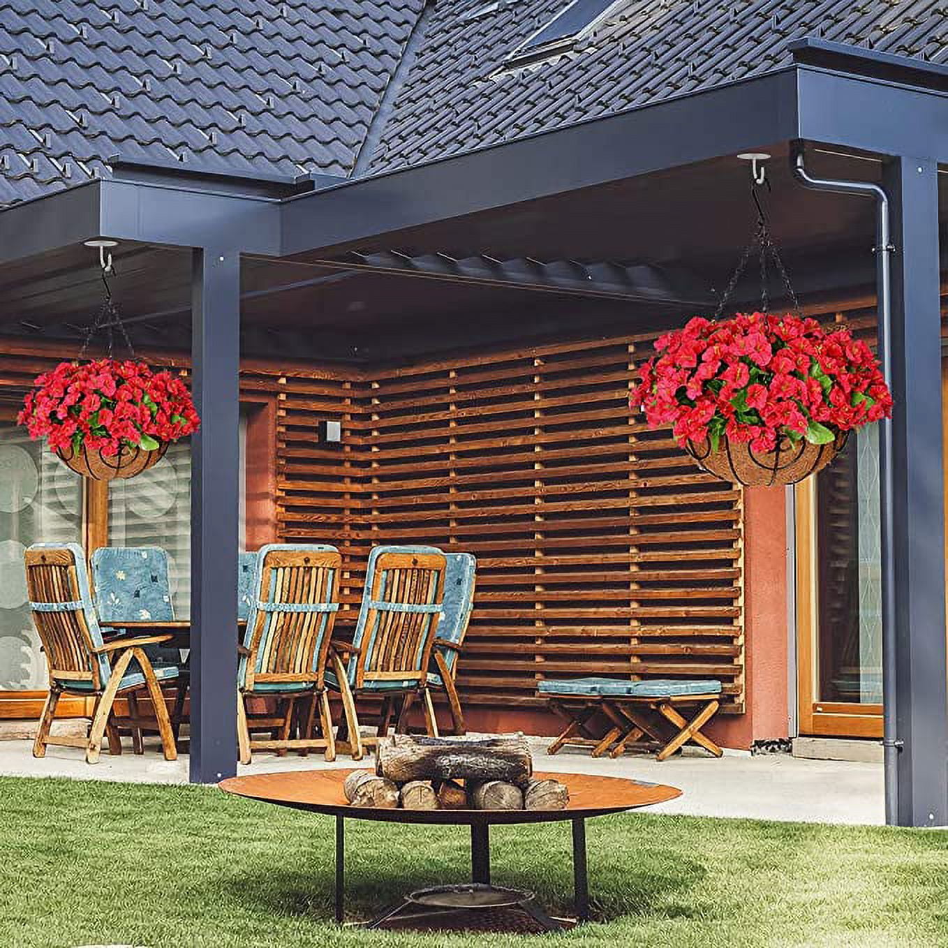 Homsunny 21.6” Coconut Lining Hanging Planters with Artificial Daisy Flowers