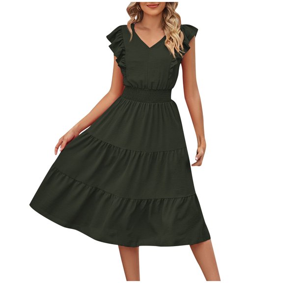 gakvbuo Summer Dresses For Women 2024 Vacation Trendy Tank Dresses Women's Summer Casual V-Neck Sleeveless Solid Color Dress