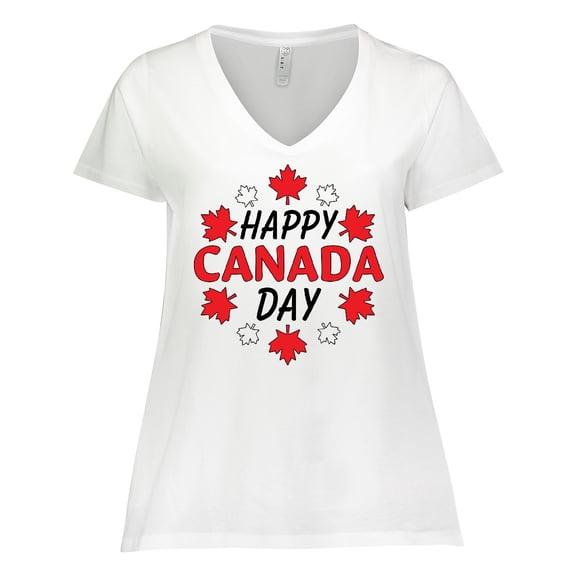 Inktastic Happy Canada Day- maple leaf circle Women's Plus Size V-Neck T-Shirt