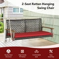 thumbnail image 4 of Gymax 2-Seat Rattan Porch Swing Chair Outdoor Wicker Swing Bench W/ Seat Cushion Red, 4 of 9