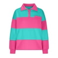 thumbnail image 3 of qucoqpe Oversized Striped Printed Sweatshirts for Women Contrast Collar Buttons Lapel Long Sleeve Pullover Casual Top for Fall and Winter Hot Pink M, 3 of 5