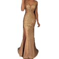 thumbnail image 4 of Vestido de mujer de primavera con abertura en el hombro, vestido de noche, vestido dorado, 4 of 6