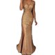 thumbnail image 2 of Vestido de mujer de primavera con abertura en el hombro, vestido de noche, vestido dorado, 2 of 5