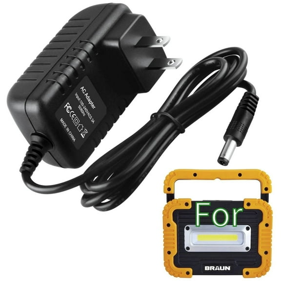 K-MAINS 12V Charger Compatible With Braun 64078 1500 Lumen Rechargeable LED Work Light Cord