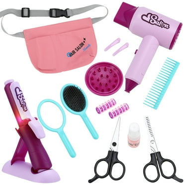 sixwipe Pretend Play Hair Salon Toy Kit for Girls Ages 3-8 - 14Pc Beauty Salon Playset with Styling Tools, Role Play Educational Toys with Working Hair Dryer, Comb, Mirror, Scissors & Hair Clips