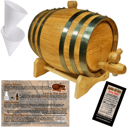 

Authentic Charred Oak Aging Barrel - Age Your Own Spirits - Natural Oak With Black Hoops (2 Liter)
