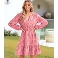 thumbnail image 6 of Women'S Casual Long Sleeve Babydoll Flowy Dress V Neck Swing Party Mini Dress Pink S, 6 of 9