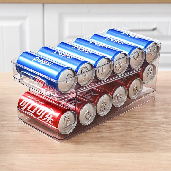 Soda Can Organizer for Refrigerator Stackable Can Holder Dispenser with Lid for Fridge, Pantry, Freezer