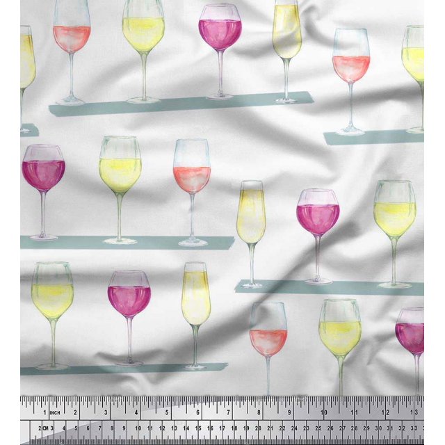 Soimoi Toile de Coton Barre de Verre de Vin Tissu Imprimé 1 Yard 42 Inch Wide