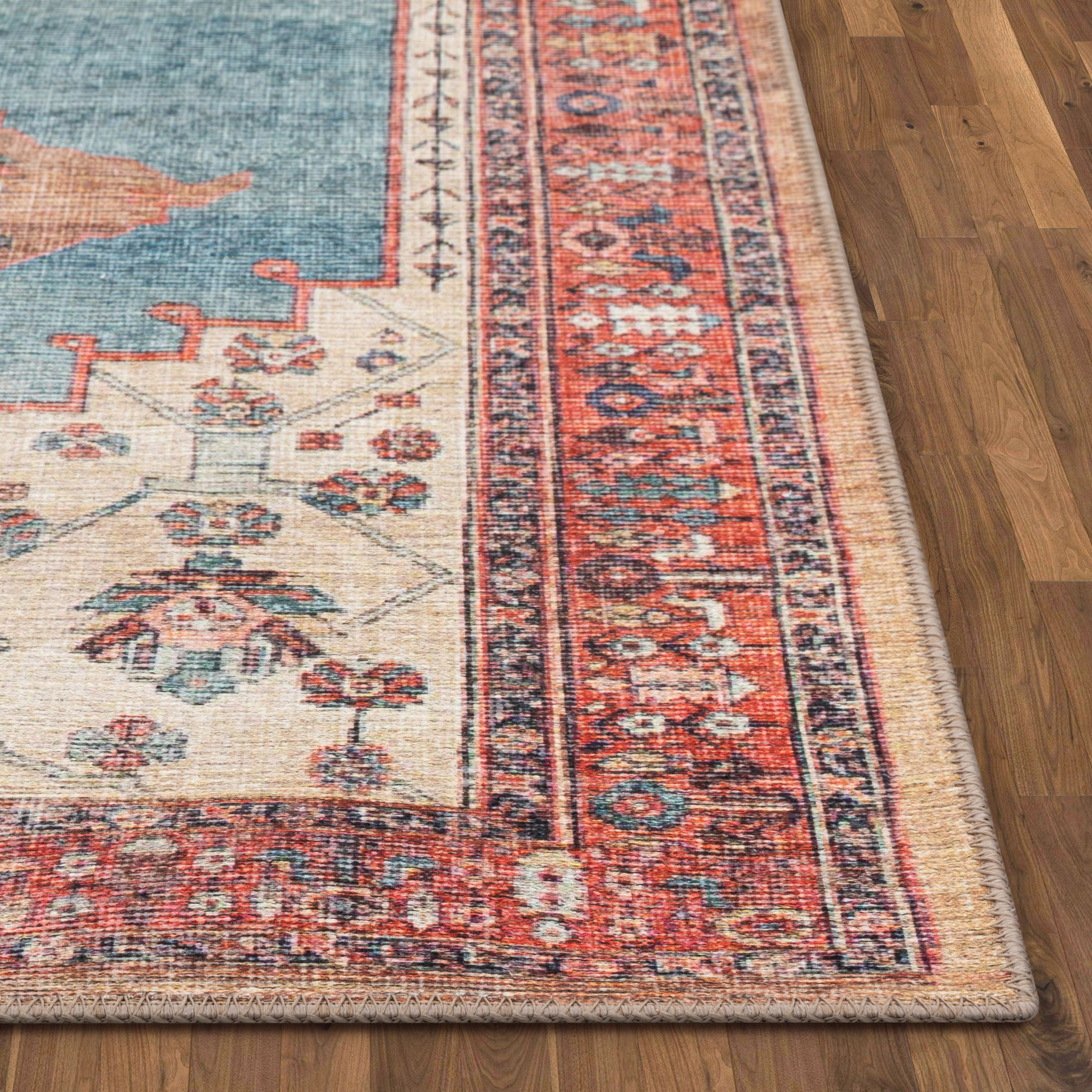Well Woven Lotus Towne Terra Blue Vintage Medallion Persian 2'7" x 9'10" Runner Machine Washable Flat-Weave Area Rug