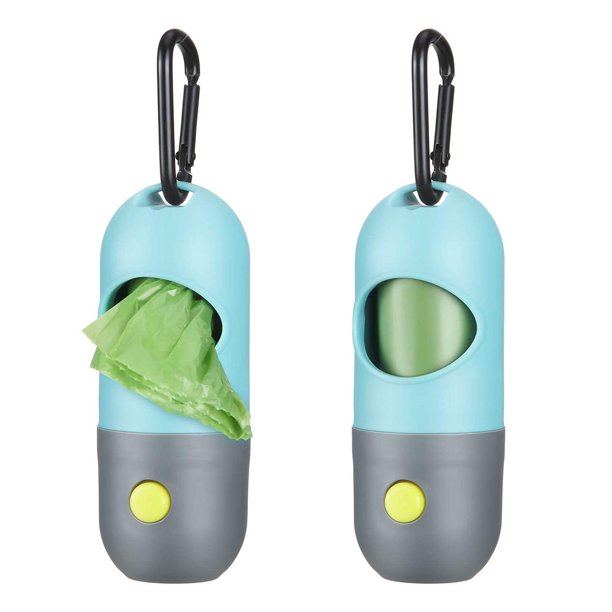 Dispensador de bolsas de basura para caca de perro de 2 piezas con linterna LED y 2 rollos de bolsas de basura para caca de perro bolsas de basura para perros a prueba de fugas Ormromra LRWJ120