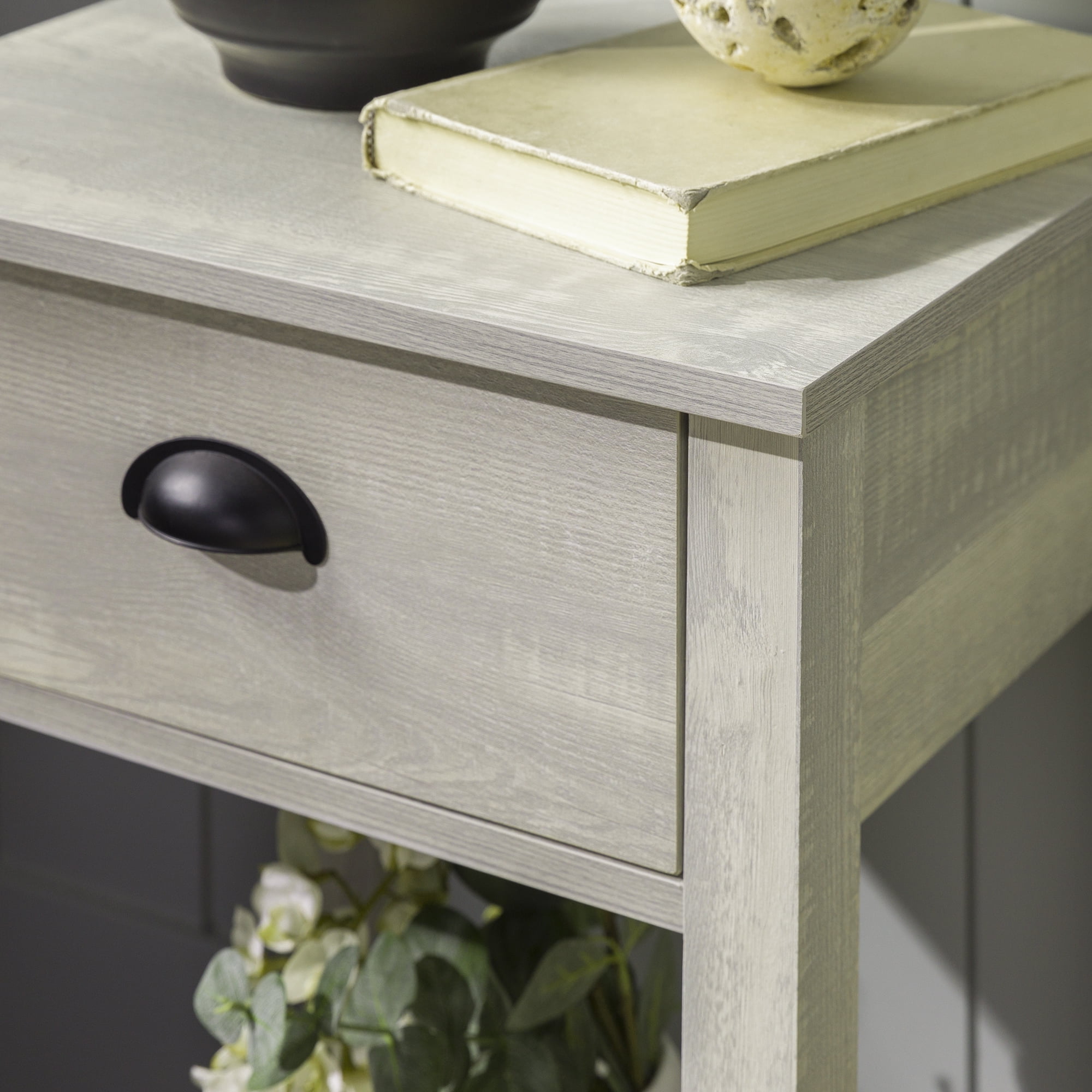 Walker Edison Modern Farmhouse 1 Drawer End Table, Stone Grey