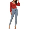 thumbnail image 2 of INSPIRE CHIC Women's Tie Back Tops Long Sleeve Banded Cuff Sexy Sweetheart Neck Blouse Top, 2 of 5