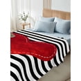 thumbnail image 4 of Red Love Heart Valentine's Day California King Size Flat Sheet, Wrinkleproof & Fadeproof Cooling Flat Bed Sheet Only, Black White Striped Breathable Soft Bedding Top Sheets 108 x 98 Inches, 4 of 8