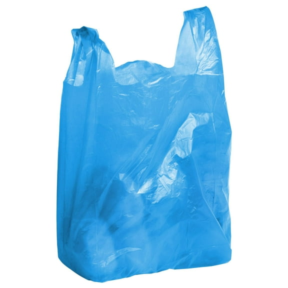 Pack of 1000 Blue T-Shirt Bags 12 x 8 x 24. Ultra Thin Carry-Out Bags 12x8x24. Thickness 0.65 mil. Opaque Shopping Grocery Bags. Handled Polyethylene Bags for Stores or Restaurants.