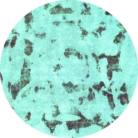 Ahgly Company Machine Washable Indoor Round Abstract Turquoise Blue Modern Area Rugs, 4' Round