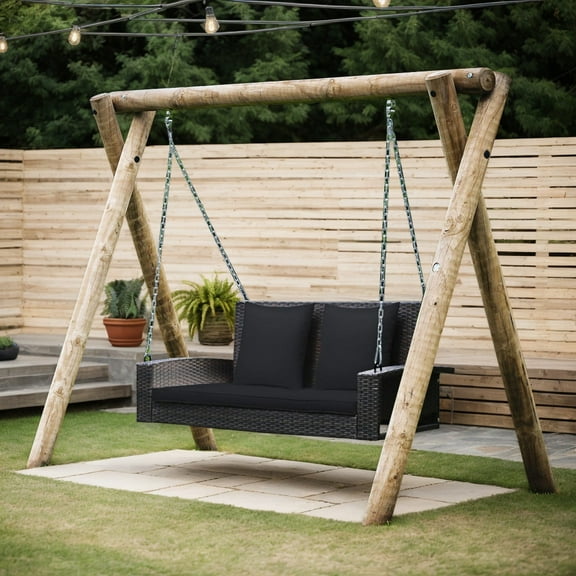 Resenkos Adult Rattan Chair Porch Swings with Cushions, Black