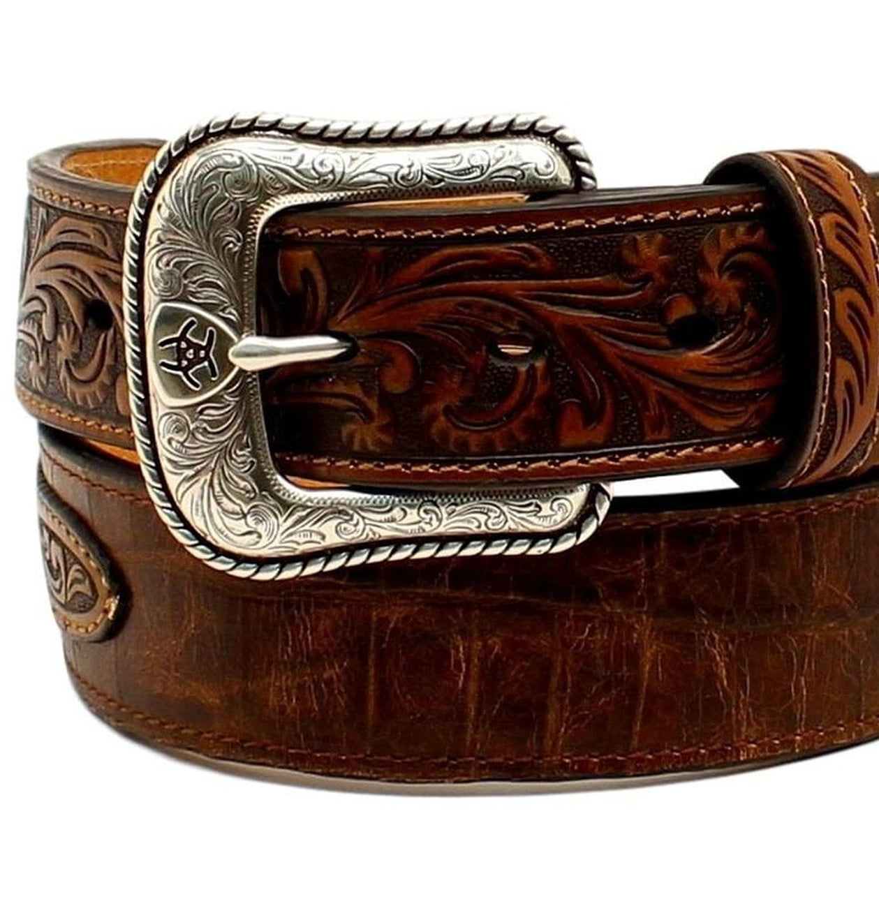 Ariat A1022202-42 Western Belt Men Leather Overlay Floral Concho, Size ...
