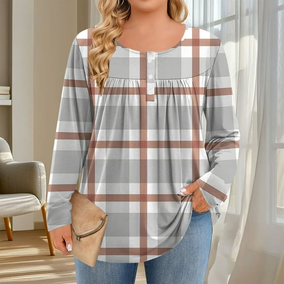 Cutuoiiu Plus Size Tops for Women Daily Printed Crewneck Long Sleeve Shirts Gifts