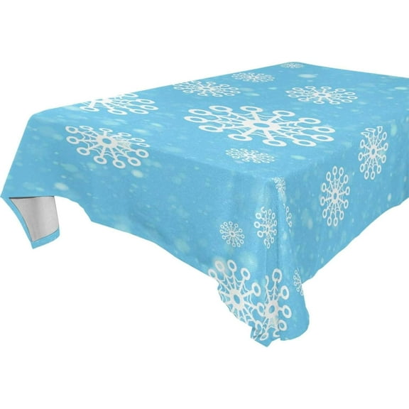 SKYSONIC 60"x108" Square Tablecloth with Snowflake Light Blue Prints, Anti-Wrinkle and Smooth Table Cloth for Kitchen/Home Party Decoration