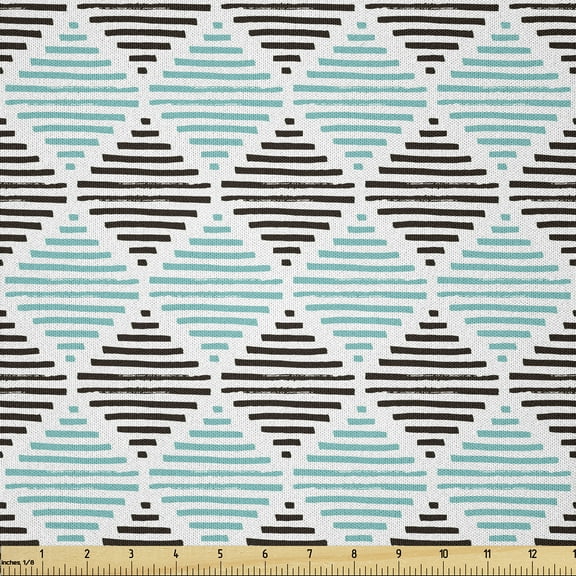 Ambesonne Stripes Fabric by the Yard Microfiber, Vintage Line Design, 10 Yards, Pale Blue and Black