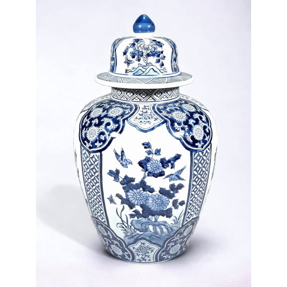 AA Importing AAI 17" Porcelain Vase, Floral Design, Blue and White
