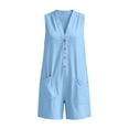thumbnail image 6 of Women's Summer Cotton Romper Sleeveless V-Neck Button-Down Loose-Fit Casual with Pockets Blue XL(XL), 6 of 6
