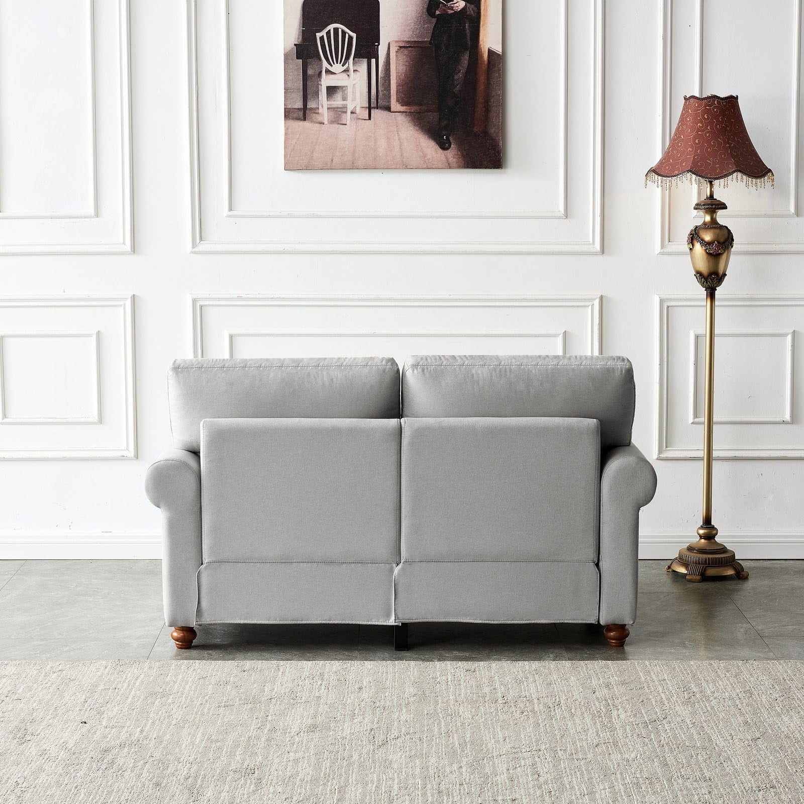 Grey Fabric Loveseat Sofa with Storage - Modern Round Arm Upholstered 2-Seater, 100% Polyester, Sturdy Solid Wood Frame, 600lbs Capacity