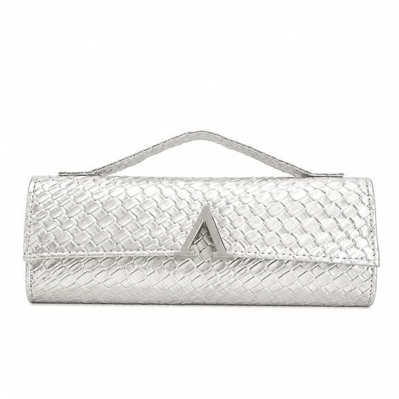 REMANLAND Women's Metallic Woven Texture Evening Clutch Purse with Top Handle, Silver