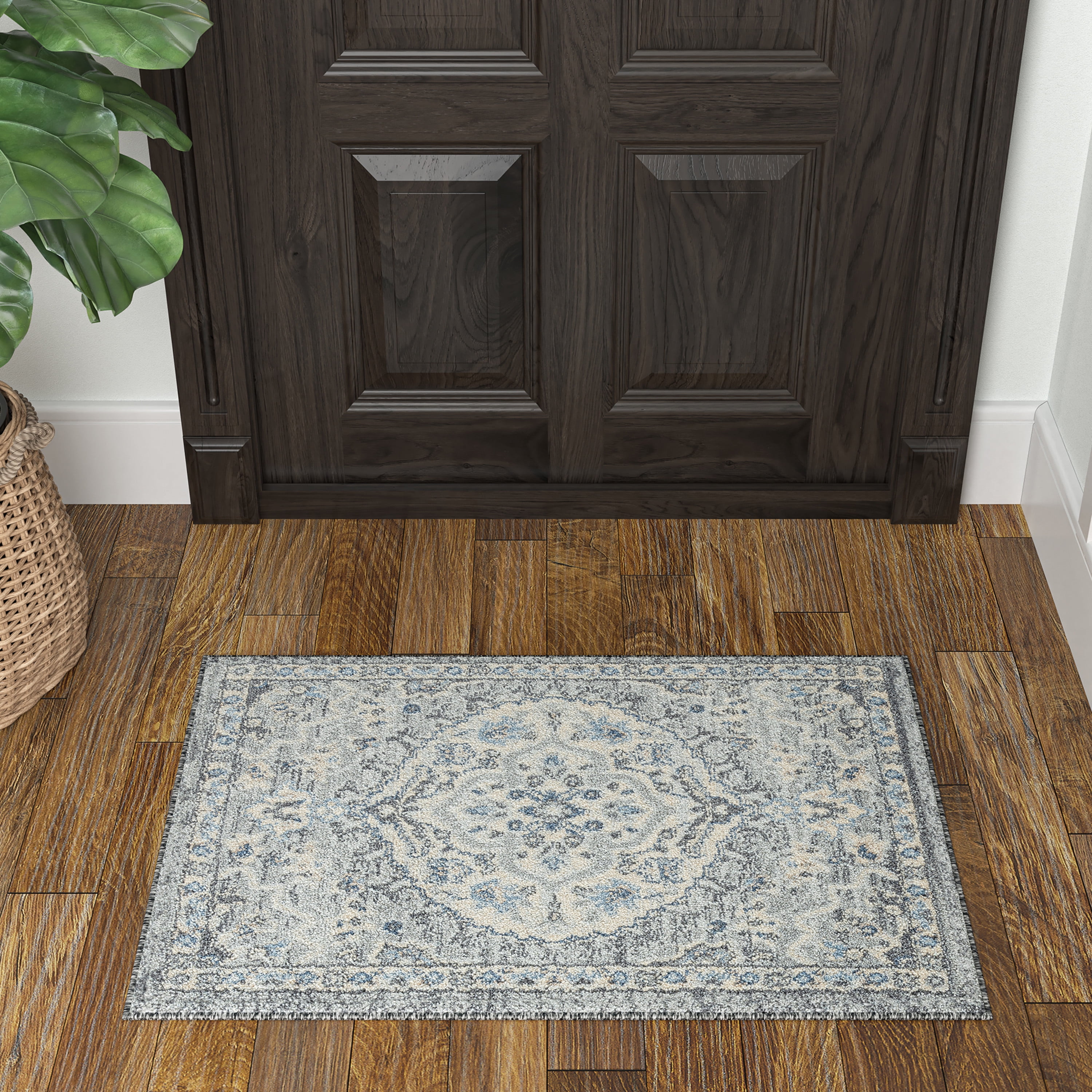 Traditional 2x3 Area Rug (2' x 3') Medallion Gray, Gray Indoor Scatter Easy to Clean