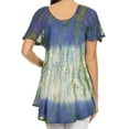 thumbnail image 2 of Sakkas Dina Relaxed Fit Sequin Tie Dye Embroidery Cap Sleeves Blouse / Top - Blue / Beige - One Size, 2 of 5
