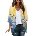 thumbnail image 2 of Ynynloco Women's Chiffon Kimono Puff Sleeve Cardigan Beach Swim Cover up Cardigan Capes Blouse Tops, 2 of 5