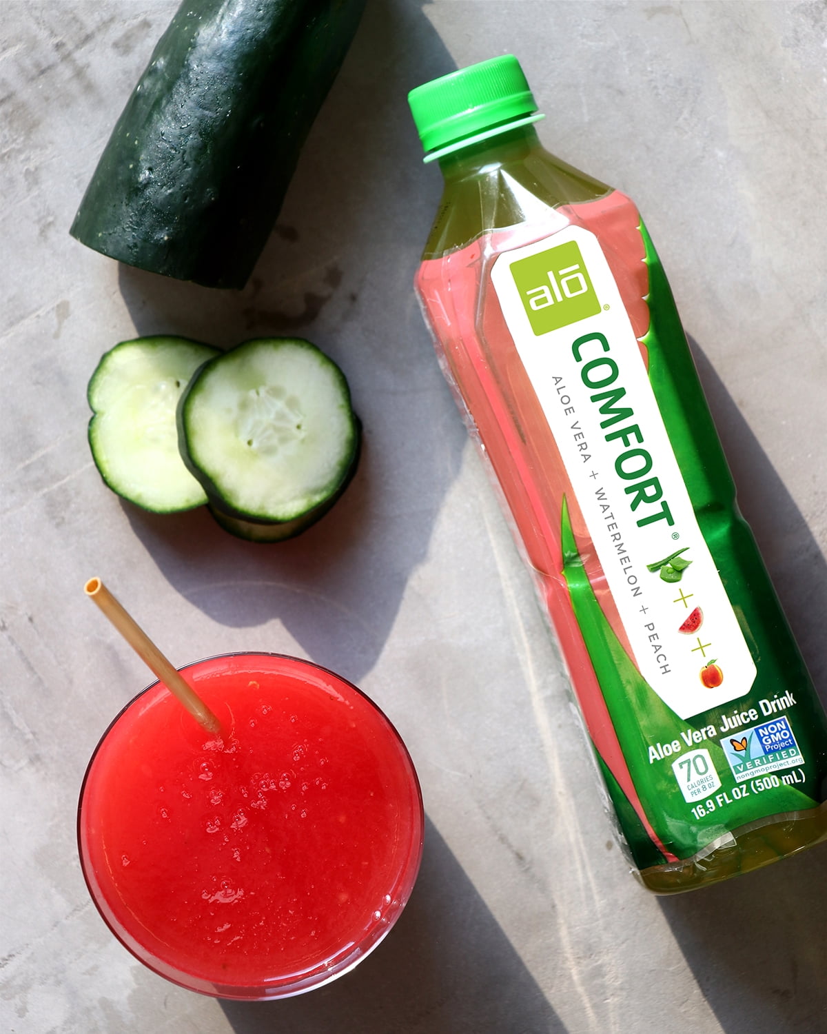 ALO Comfort Aloe Vera Drink, Watermelon Peach, 16.9oz (Pack of 12)