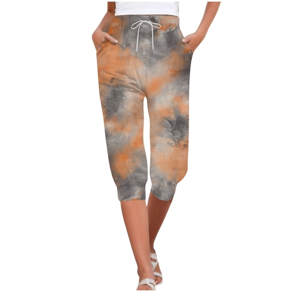 Zylarhe Women's Pants Women's Casual Capris High Waist Tie Dye Print Drawstring Joggers Comfortable Pants Soft Stretchy Yoga Trousers Trendy Athletic Bottoms