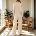 thumbnail image 4 of Fengactive Womens 2 Piece Lounge Set Long Sleeve Collared Top and Drawstring Wide Leg Pants, 4 of 8