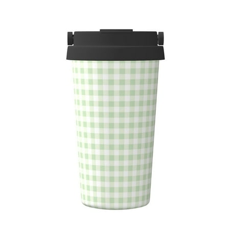 

Xecao Green Checkboard Pattern Insulated Coffee Mug with Handle & Flip Thermos Mug Water Bottle Coffee Tumbler Cup